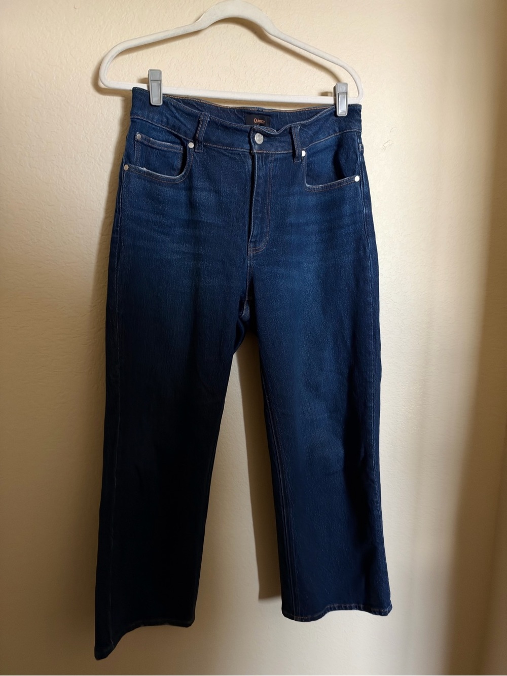Quince Comfort Stretch High Rise Cropped Wide Leg Jeans Stormy Blue Sz 30